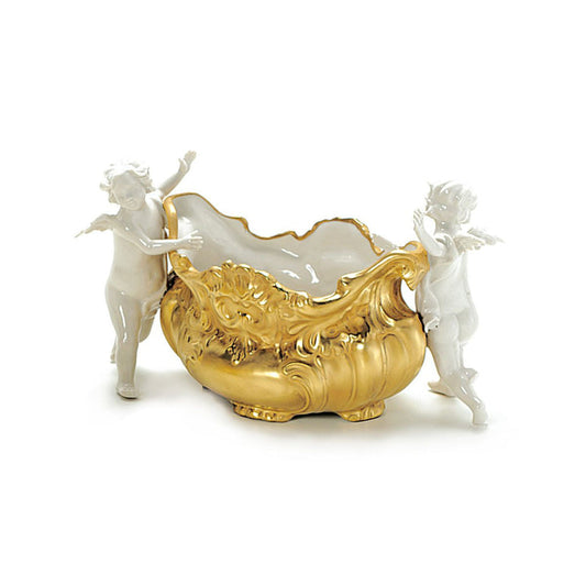 Baroque Bowl With 2 Cherubs - White & Gold