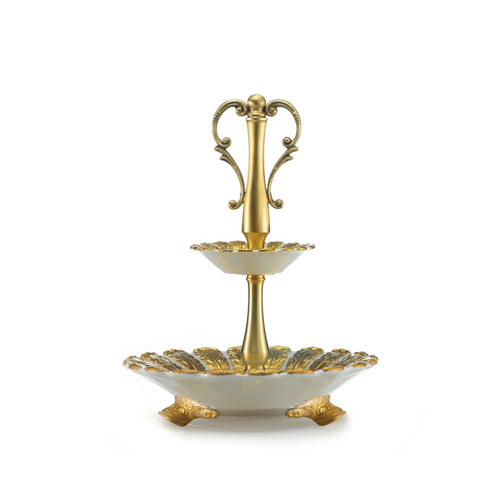 Queen Elizabeth White & Gold 2 Tier Cake Stand