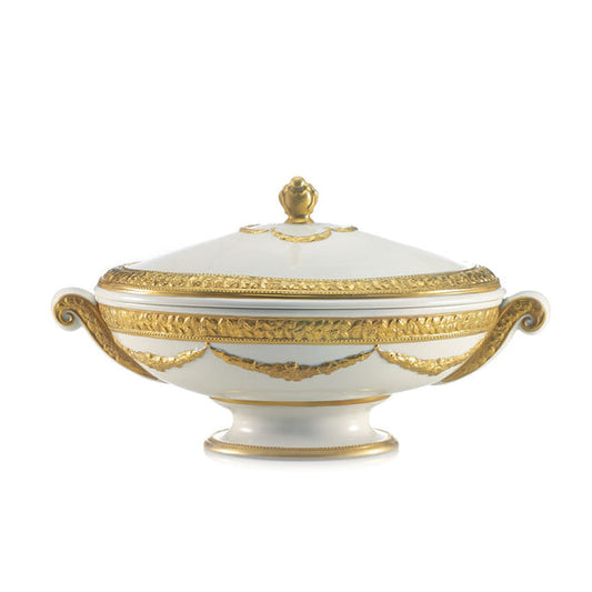 Empire White & Gold Covered Vegetable Dish