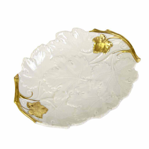 Autumn White & Gold Medium Oval Trinket dish