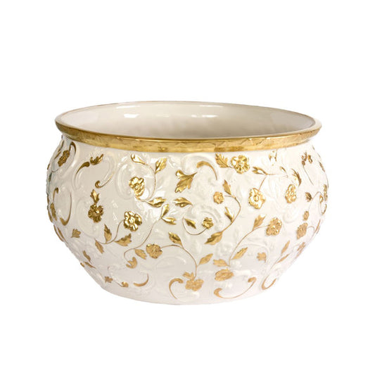 Taormina Large Cachepot - White & Gold