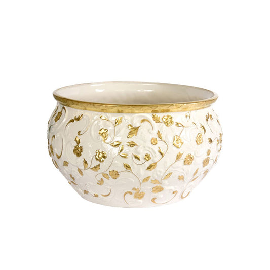 Taormina Medium Cachepot - White & Gold