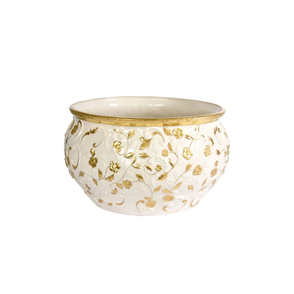 Taormina Small Cachepot - White & Gold