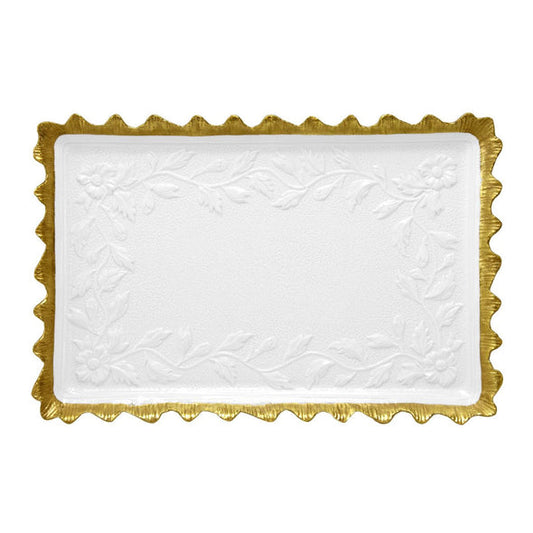 Taormina White & Gold Rectangular Tray