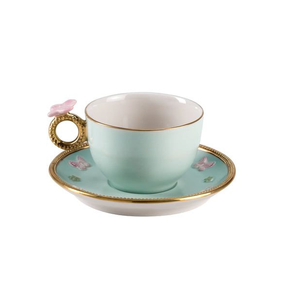 Butterfly Aquamarine Tea Cup & Saucer