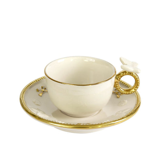 Butterfly White & Gold Coffee Cup & Saucer