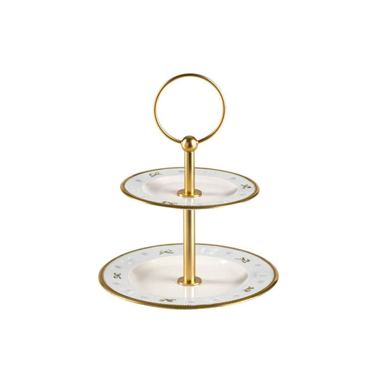 Butterfly White & Gold 2 Tier Cake Stand