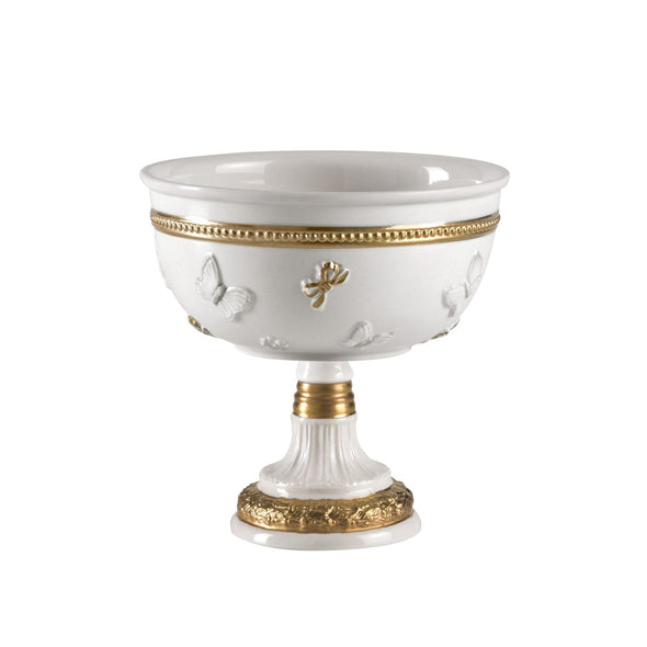 Butterfly White & Gold Footed Fruit Bowl