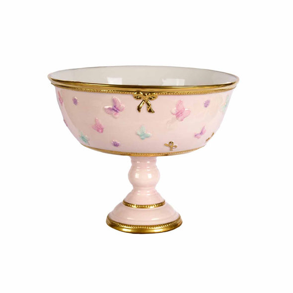 Butterfly Pastel Pink Footed Fruit Bowl