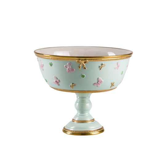 Butterfly Aquamarine Footed Fruit Bowl