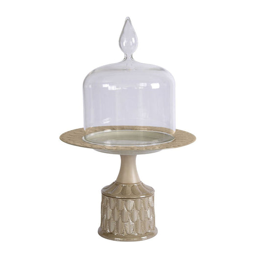 Peacock Caramel Medium Cake Stand With Cloche