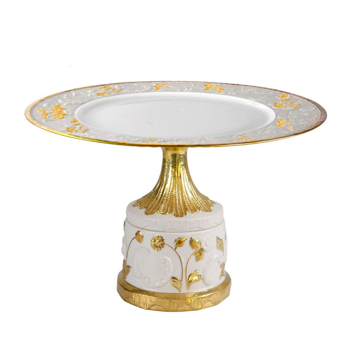 Taormina White & Gold Large Cake Stand