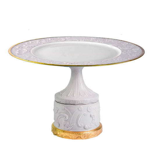 Taormina White & Gold Large Cake Stand