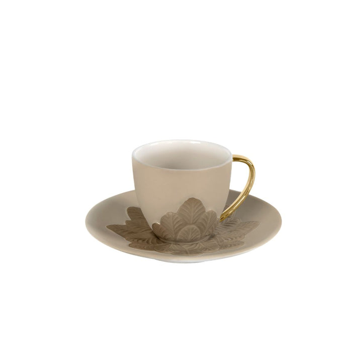 Peacock Caramel & Gold Coffee Cup & Saucer