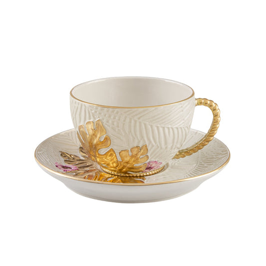 Acapulco Tea Cup White-Shiny Gold-Painted Flowers