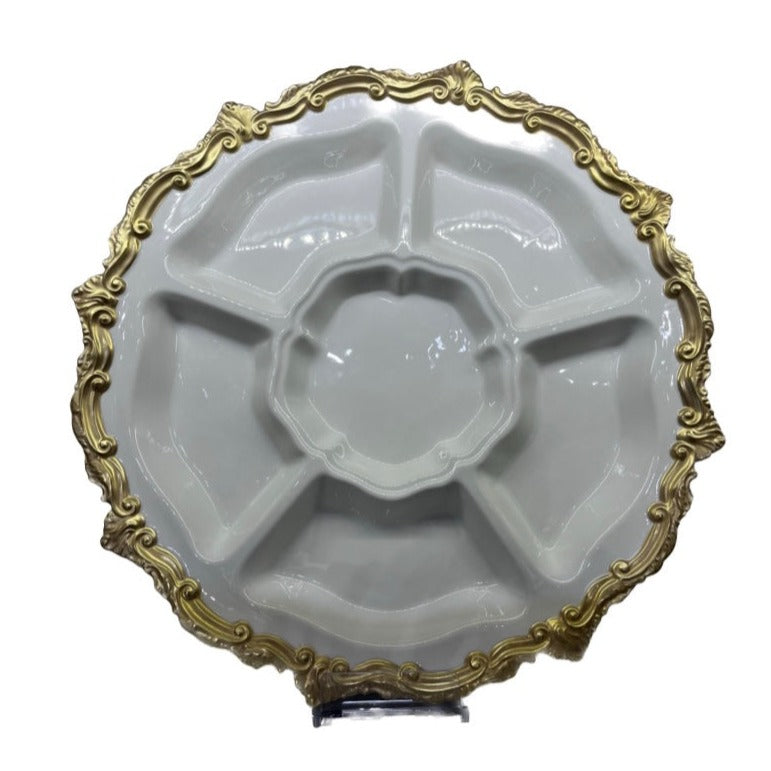 Lazy Susan Hors D'oeuvre Tray -White Antique Gold