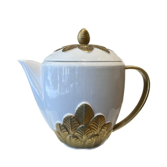 Peacock Tea Pot - White Antique Gold