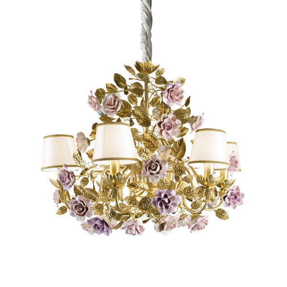 Marie Antoinette 6 light chandelier - Gold & Pink