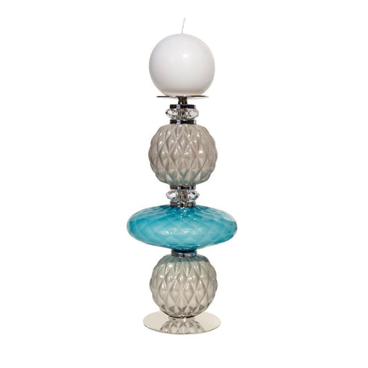 Diva Audrey Large Candle Holder - Pearl Grey & Blue