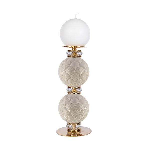 Peacock Medium Candle Holder - White & Gold