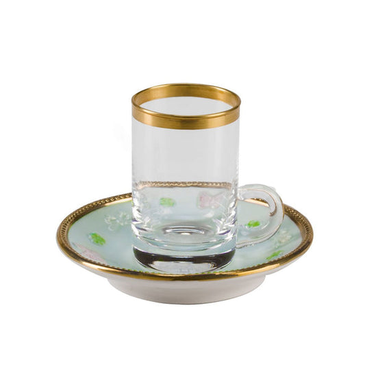 Butterfly Aquamarine Arabic Tea Cup And Saucer Small Size