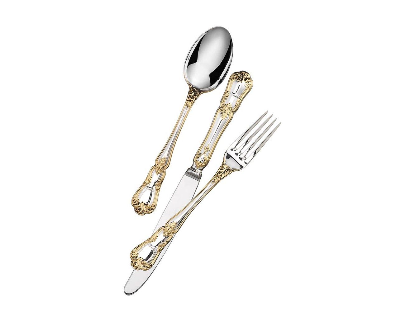 Cutlery Set, 72 Pcs Barocco Sterling Silver & Gold Cutlery Set