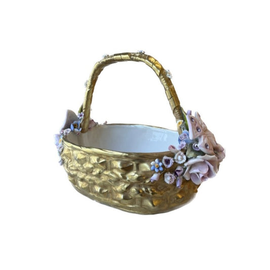 Big Oval Basket With Butterflies - Antique Gold Coloured Flower