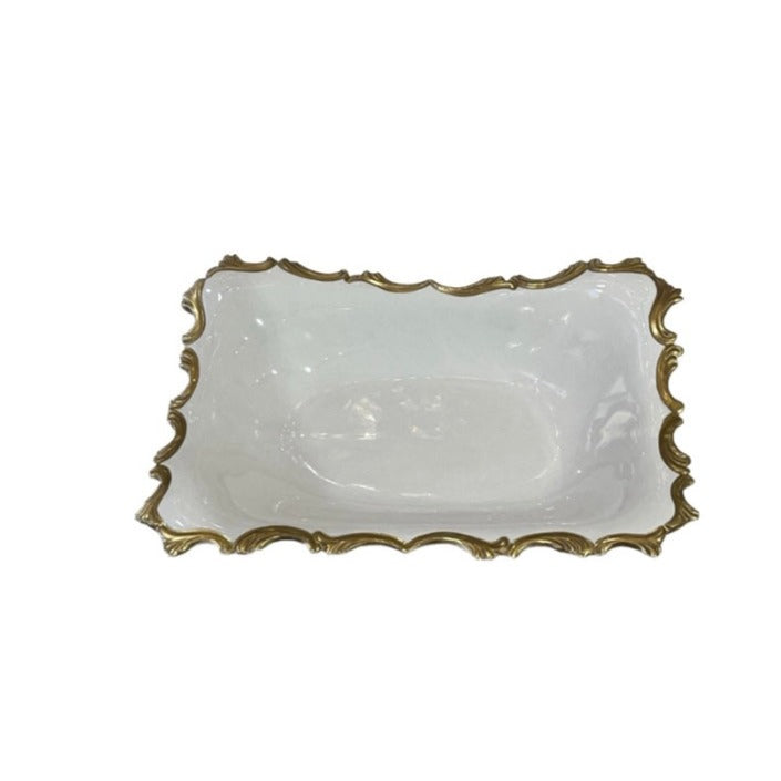 Rectangular Baroque Dish - White Antique Gold