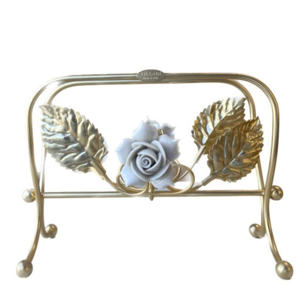 Large Napkin Holder With Flowers Shiny White