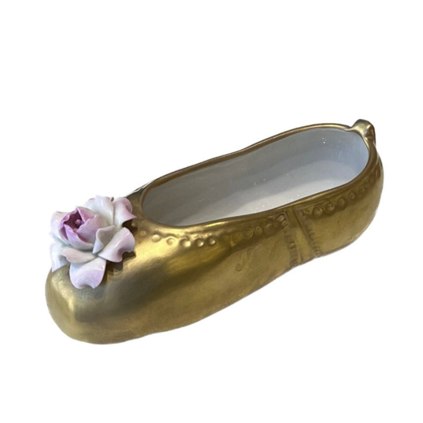 Ballet Shoe - Antique Gold Coloured Flower