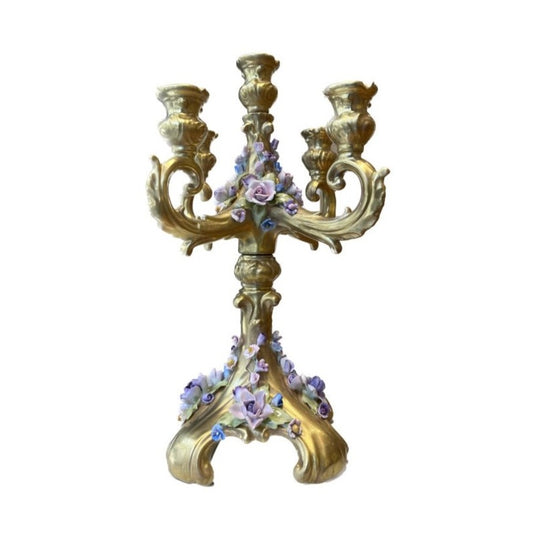 D'artagnan Candle Holder With Flowers- 5 Lights Flowers Antique Gold Colored Flowers