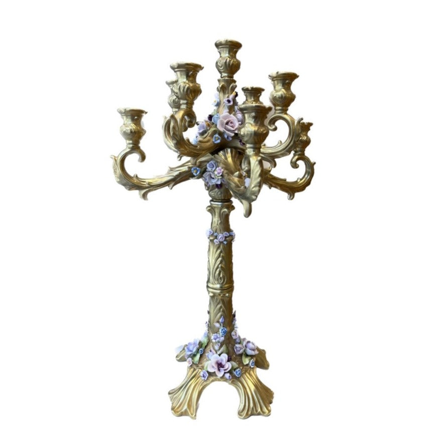 Versailles Candelabra - 9 Lights Flowers Antique Gold Colored Flowers