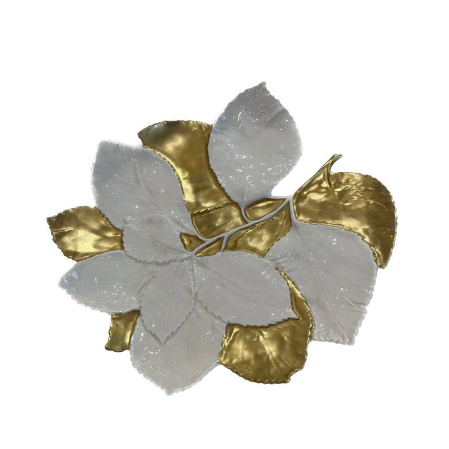 Maple Leaf Tray White Antique Gold