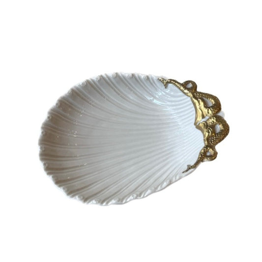 Shell Medium Size - White Antique Gold Profiles