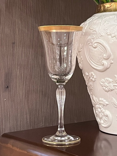 Water Stem Glass - White Antique Gold