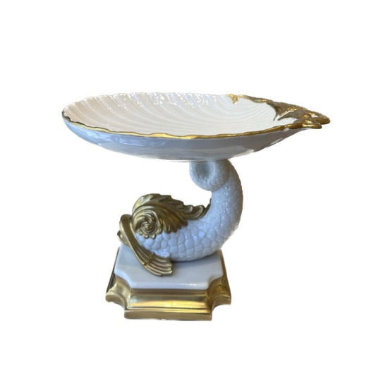 Stand With Shell And Dolphin - White Antique Gold