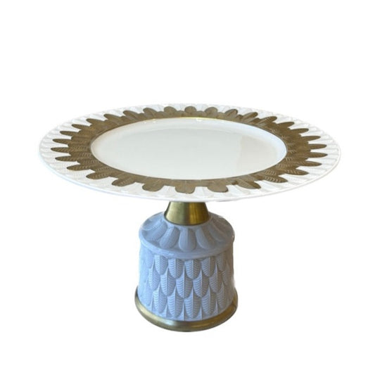 Large Peacock Cake Stand - White Antique Gold