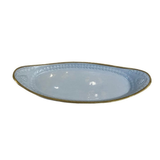 Medium Size Oval Long Dish With Leaves - Turquoise