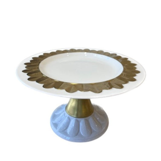 Small Peacock Cake Stand - White Antique Gold