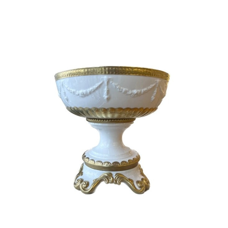 Empire Fruit Bowl - White Antique Gold Profiles