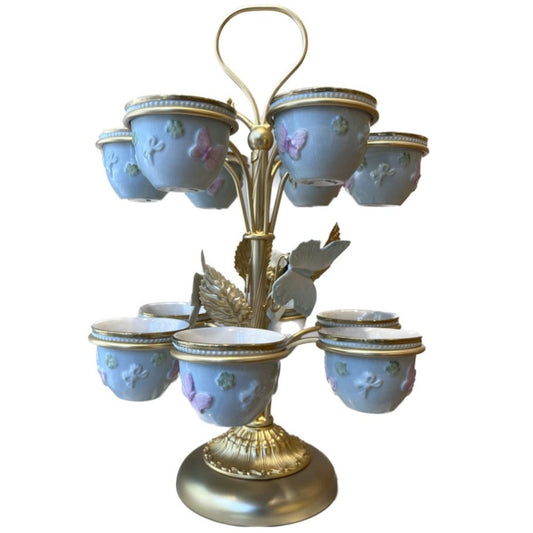 Butterfly Arabic Coffee Cup Holder 12 Cups Included - Aquamarine Pink Gold