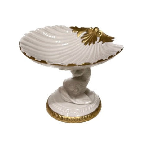 Dolphin Small Stand - White Antique Gold