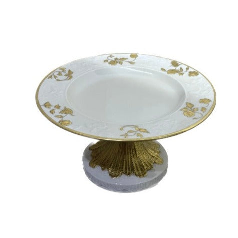 Small Taormina Cake Stand - White Antique Gold