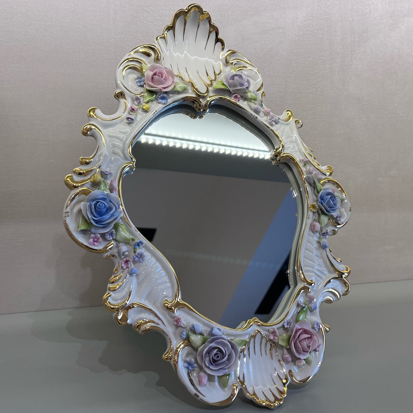 Medium Mirror - White Antique Gold