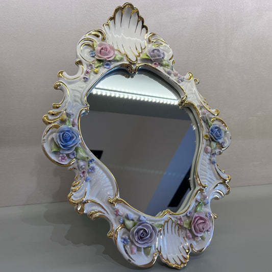 Medium Mirror - White Antique Gold