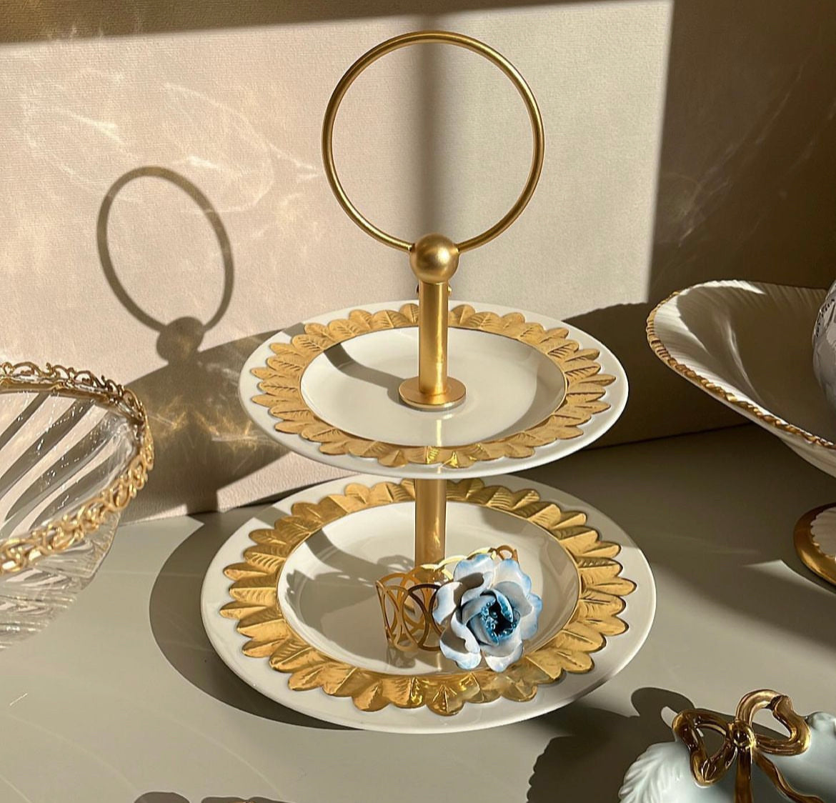 Peacock Gold 2 Tier Cake Stand