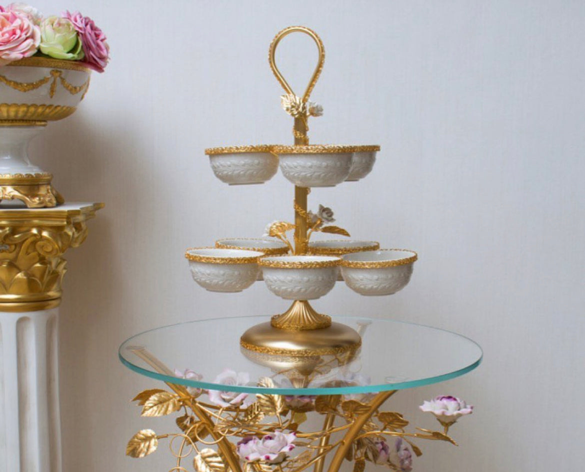 Marie-Antoinette White & Gold Pistachios Holder - 8 Bowls