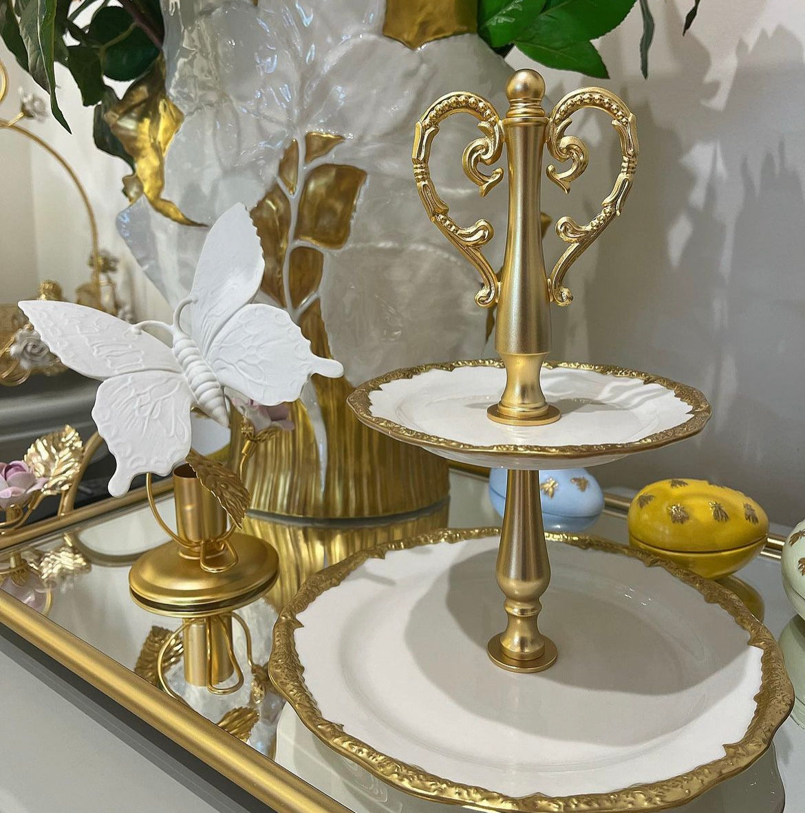 Empire White & Gold 2 Tier Cake Stand