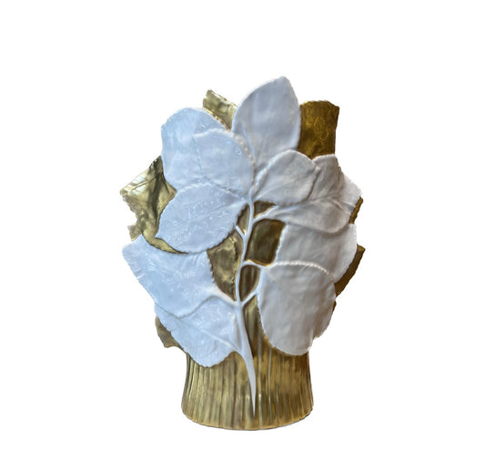 Maple Leaves Vase - White Antique Gold