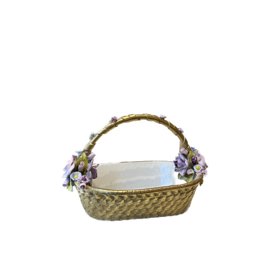 Oval Basket With Flowers - Antique Gold Coloured Flowers